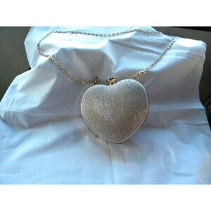 Evening Clutch Bag Women Bag Shiny Handbag Heart Shape Metal Clutch Bag.
